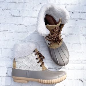 Marley Lilly Monogramed Grey & Tan Duck Boots